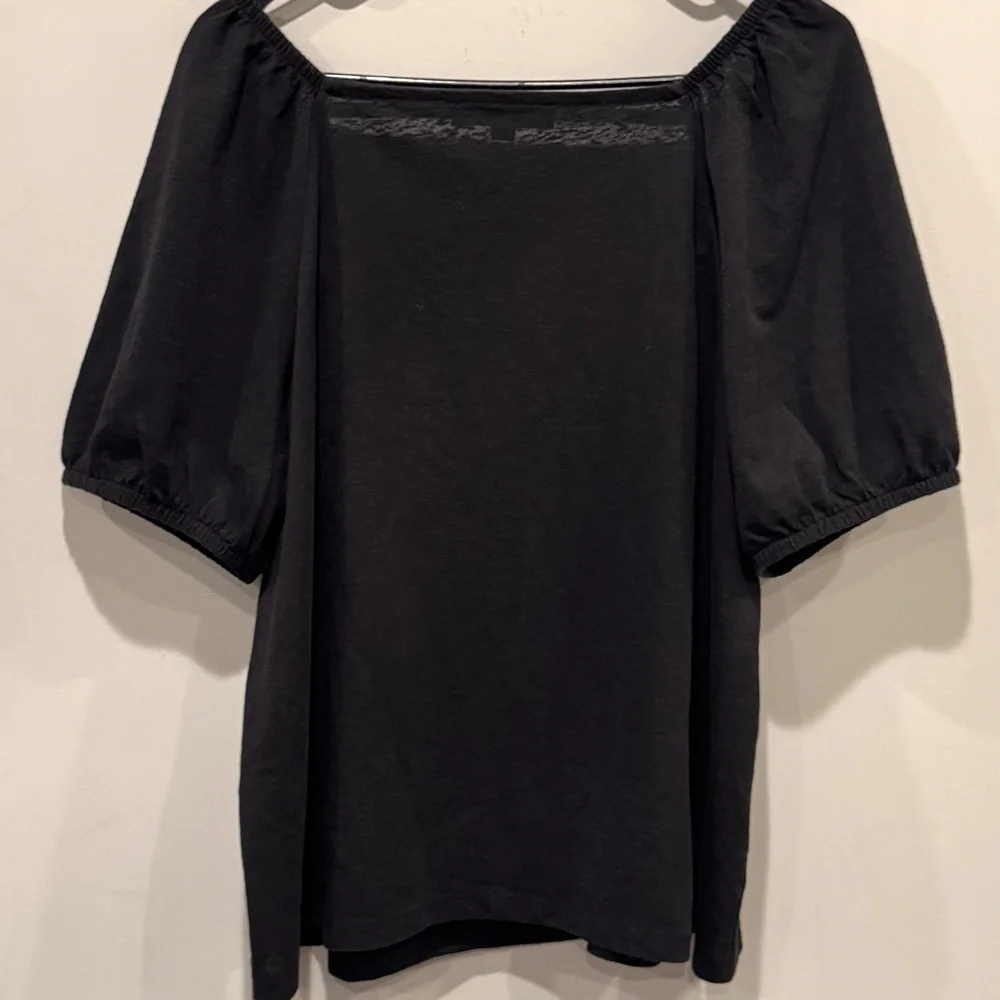 LOFT Black Women's Blouse with Smocked Square Knit Neckline Bohemian Size XL - Picture 2 of 7